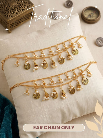 Pearl Coin Studded 2 Layer Ear Chain for Women and Girls
