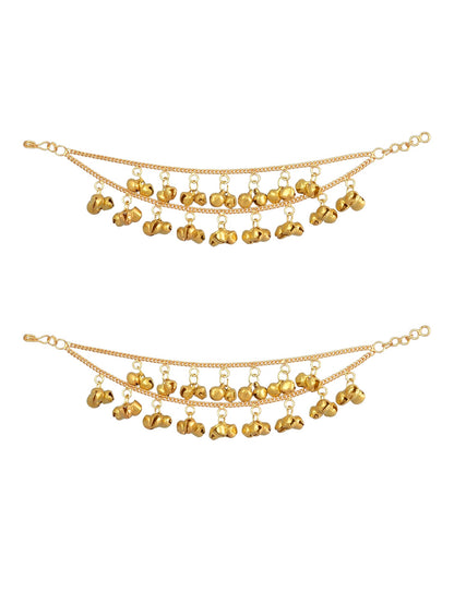 Gold Plated Ghungroo 2 Layer Ear Chain for Women and Girls