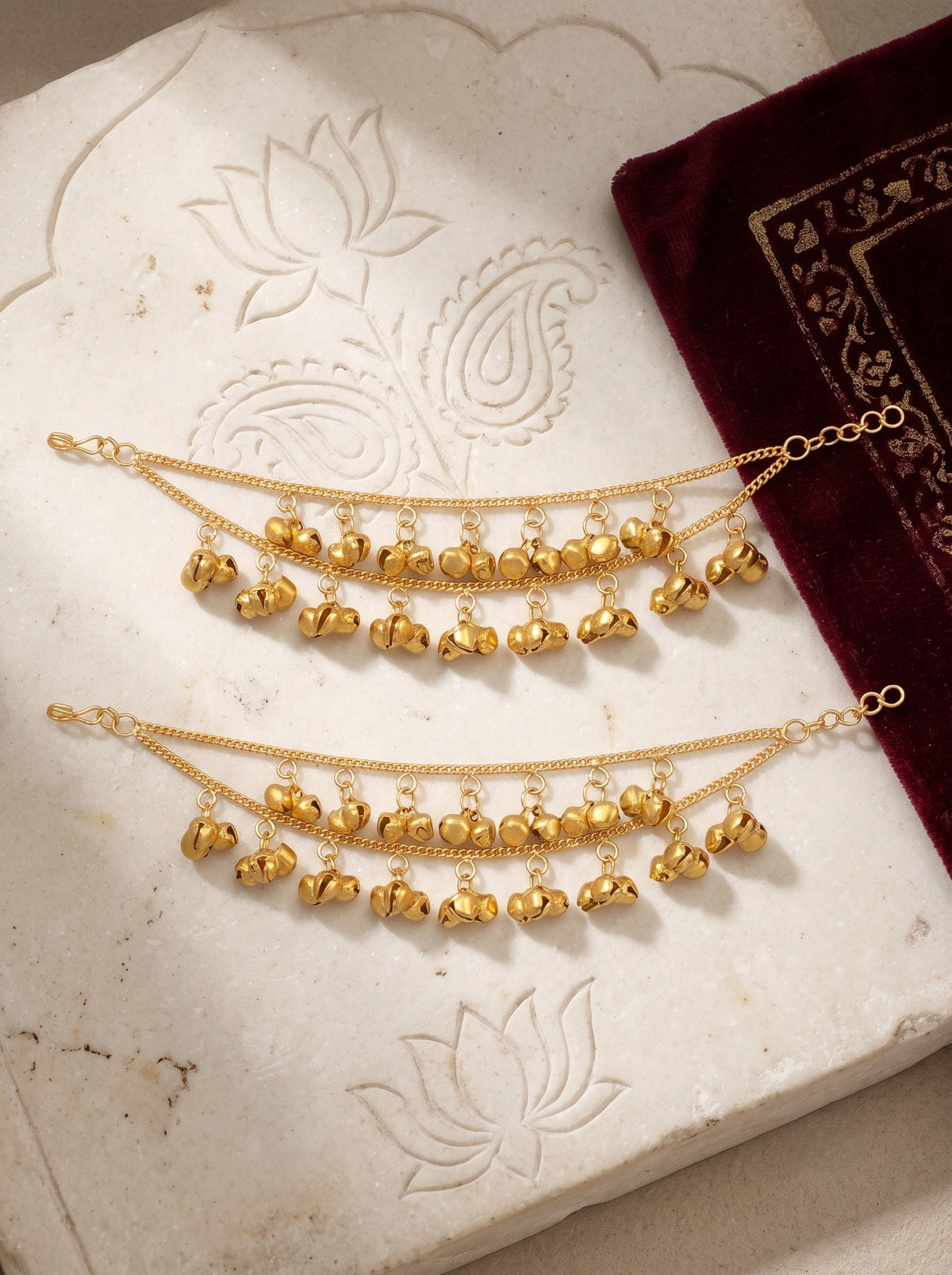 Gold Plated Ghungroo 2 Layer Ear Chain for Women and Girls