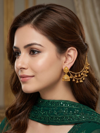 Gold Plated Ghungroo 2 Layer Ear Chain for Women and Girls
