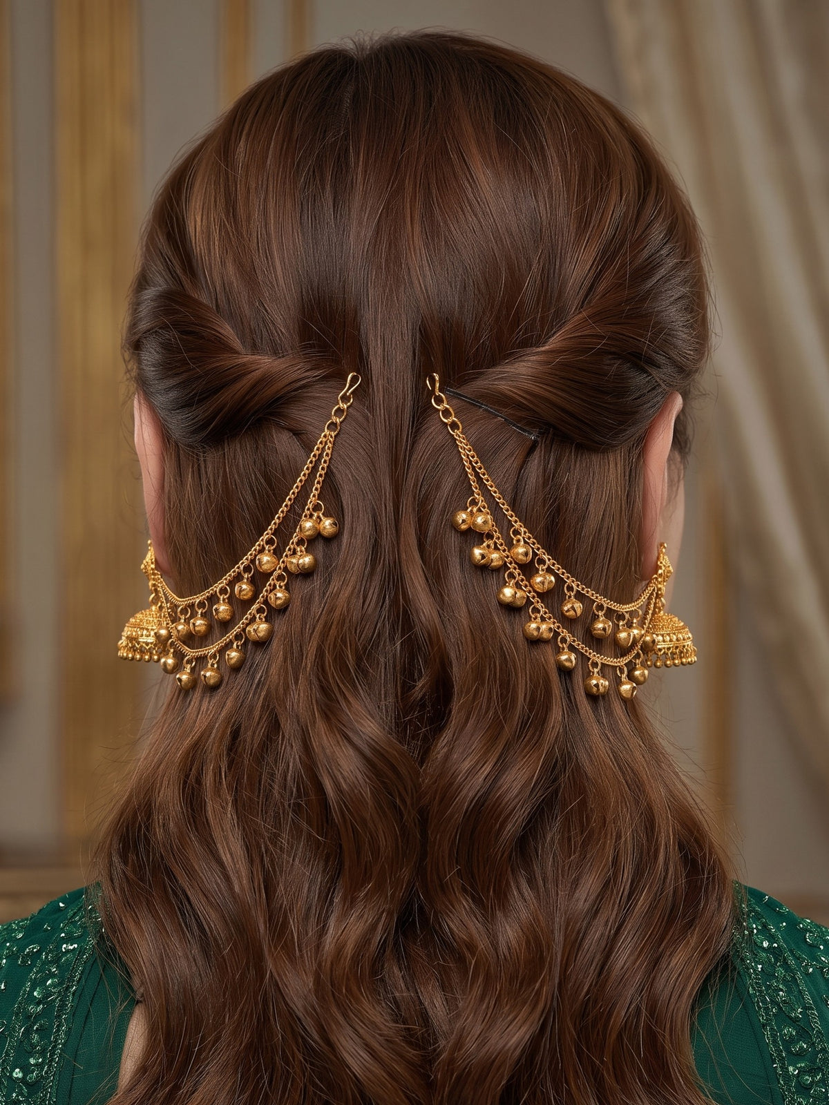 Gold Plated Ghungroo 2 Layer Ear Chain for Women and Girls