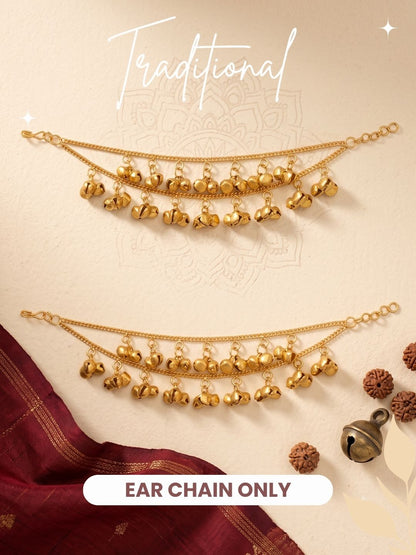 Gold Plated Ghungroo 2 Layer Ear Chain for Women and Girls