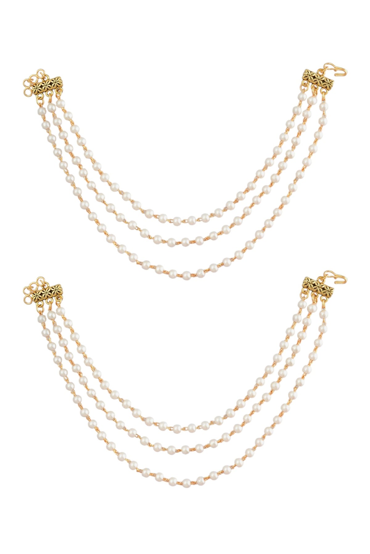 Gold Plated 3 Layered White Pearl Ear Chain