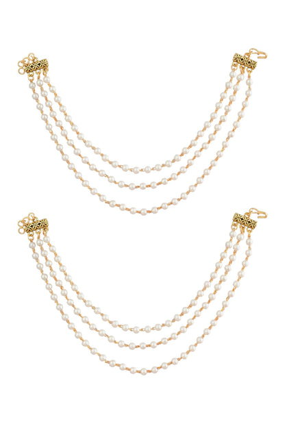 Gold Plated 3 Layered White Pearl Ear Chain