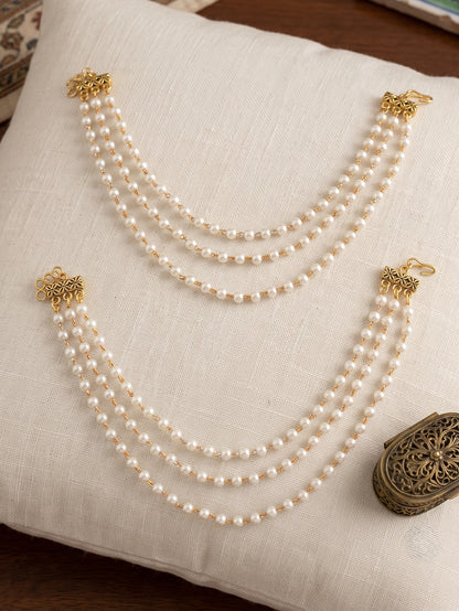 Gold Plated 3 Layered White Pearl Ear Chain