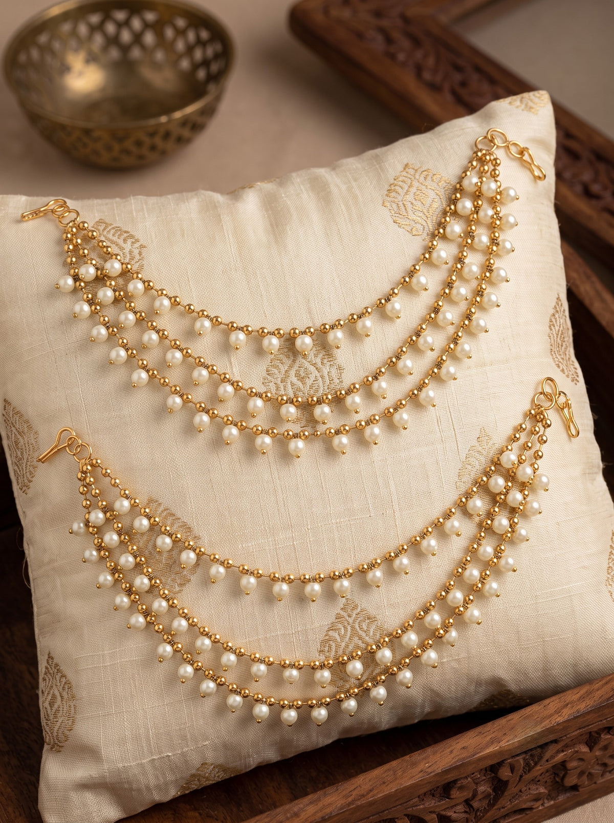 Traditional Multi Layered White pearl Ear Chain