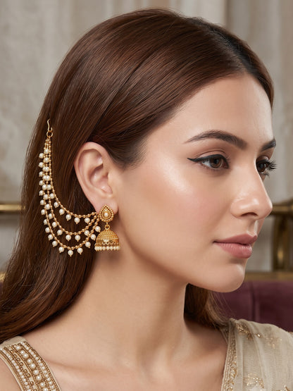 Traditional Multi Layered White pearl Ear Chain