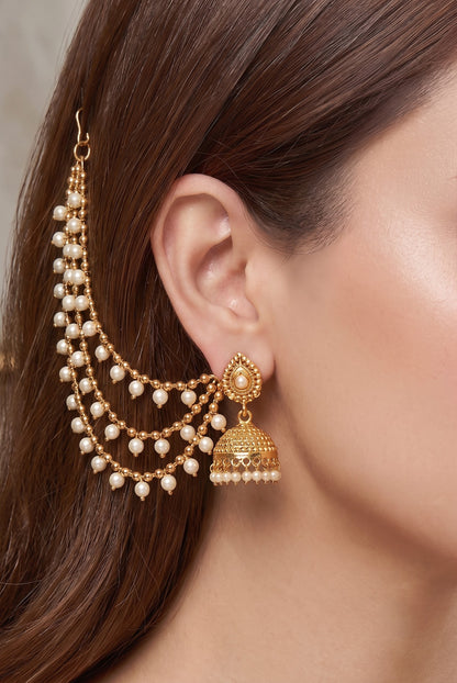Traditional Multi Layered White pearl Ear Chain