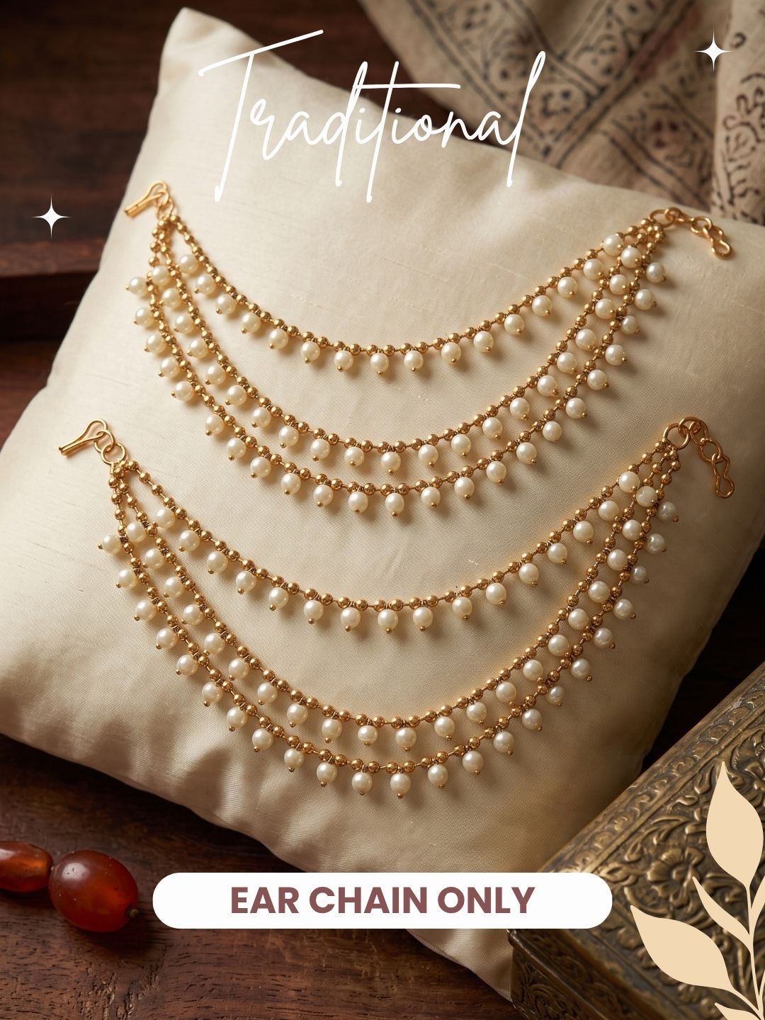 Traditional Multi Layered White pearl Ear Chain