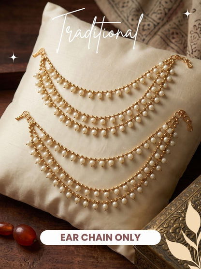 Traditional Multi Layered White pearl Ear Chain