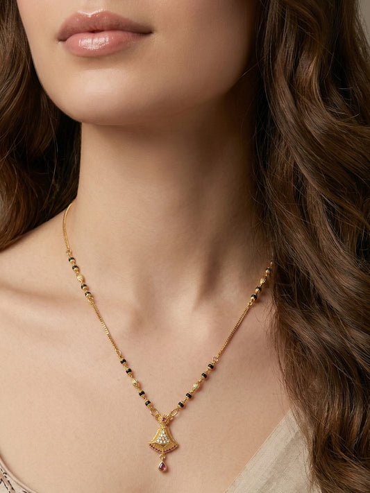 Meira Jewellery Traditional Gold Plated Dokiya Mala Necklace for Women Featuring Gold Beads and Elegant Green and Purple Pearl Accents, Perfect for Ethnic Festive and Wedding Jewellery