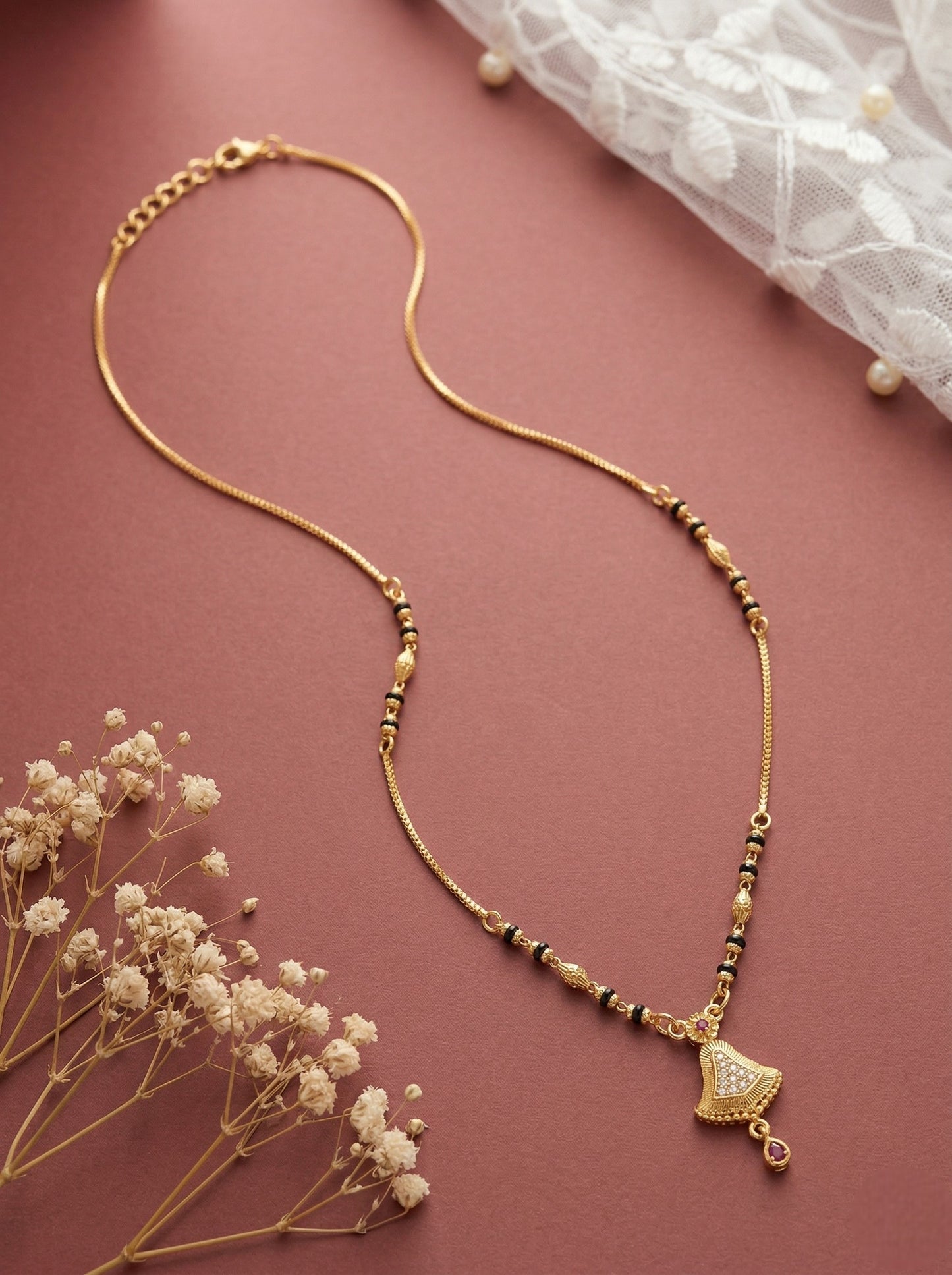 Meira Jewellery Traditional Gold Plated Dokiya Mala Necklace for Women Featuring Gold Beads and Elegant Green and Purple Pearl Accents, Perfect for Ethnic Festive and Wedding Jewellery