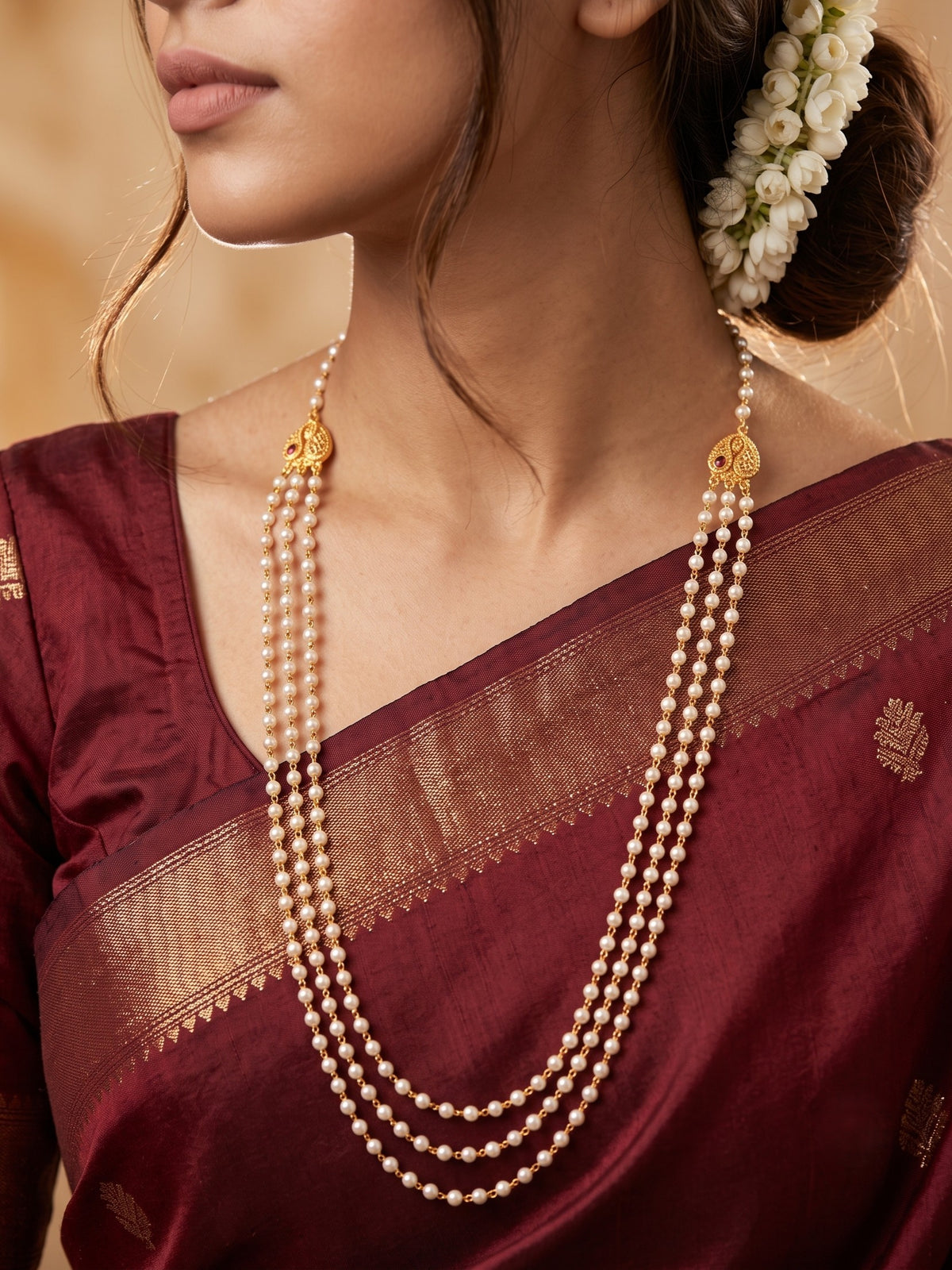Ethnic Long 30 Inch Three Layer Mala Necklace for Women