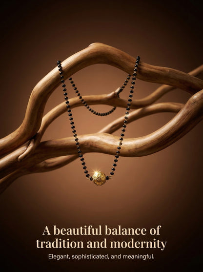 Meira Jewellery Traditional Mangalsutra for Women, Black Beads Chain with Pendant, Gold Plated Mangalsutra Necklace, Ethnic, Stylish Anniversary, Wedding, Festive Mangalsutra Jewellery for Women-39