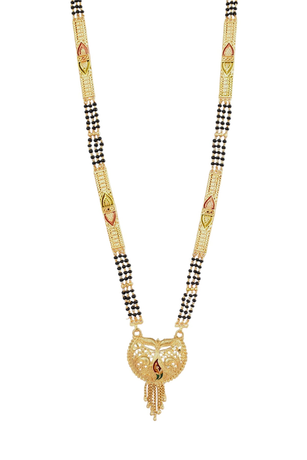 Premium Ethnic Long Double Chain Black Bead Mangalsutra for Women