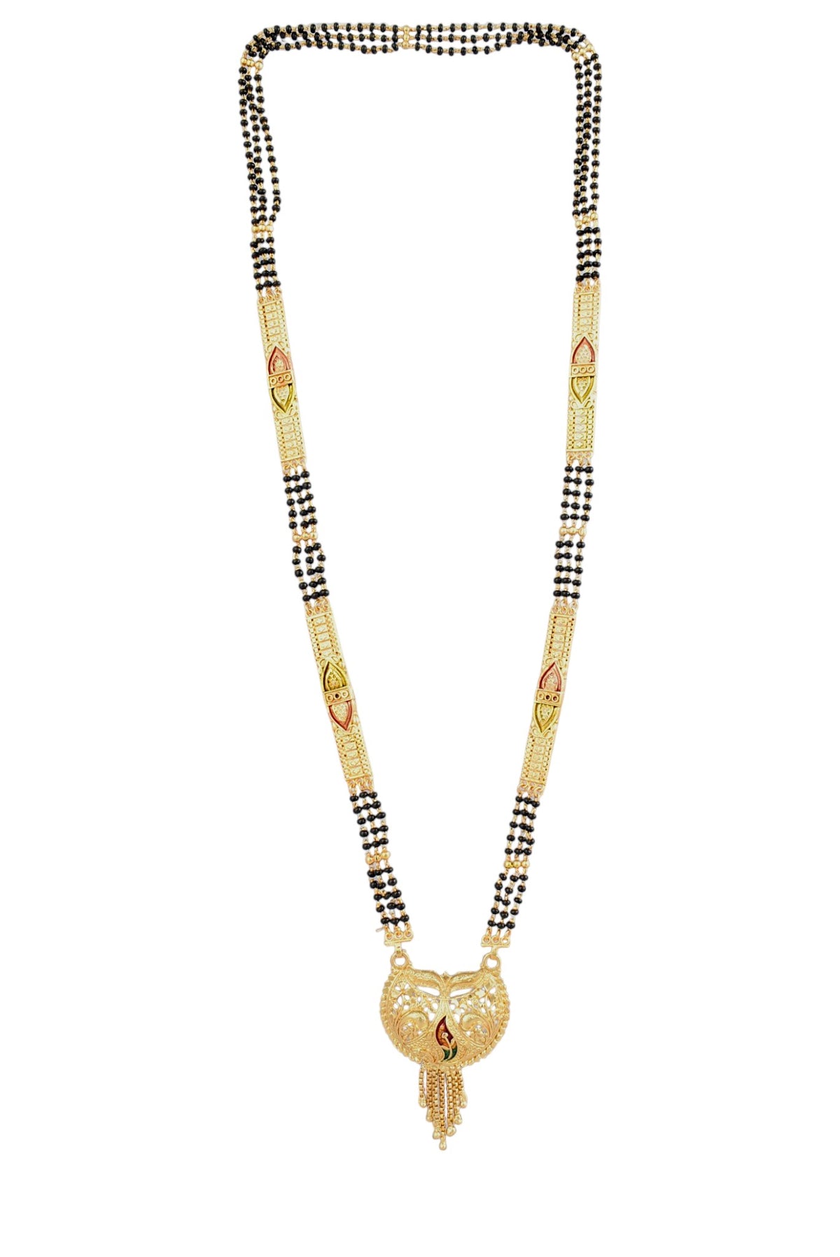 Premium Ethnic Long Double Chain Black Bead Mangalsutra for Women