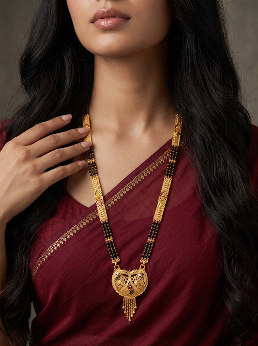 Premium Ethnic Long Double Chain Black Bead Mangalsutra for Women