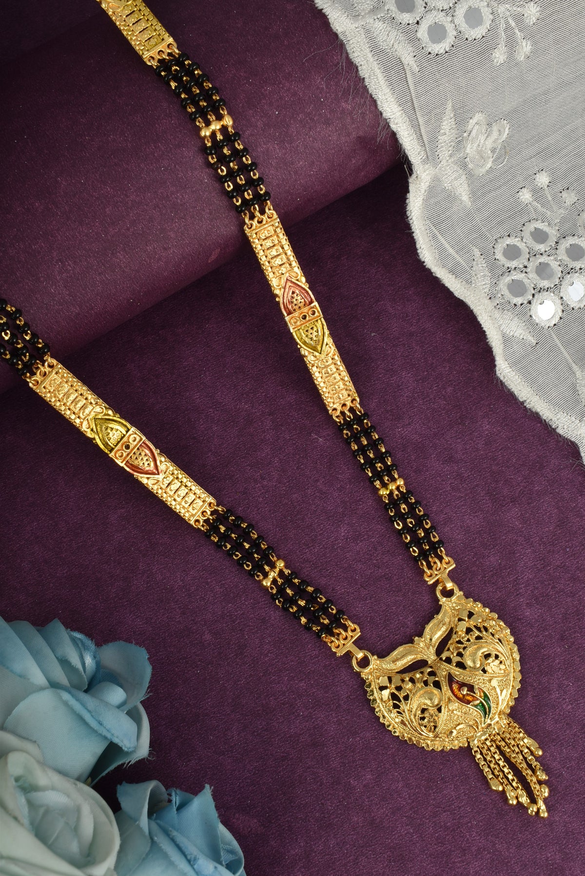 Premium Ethnic Long Double Chain Black Bead Mangalsutra for Women