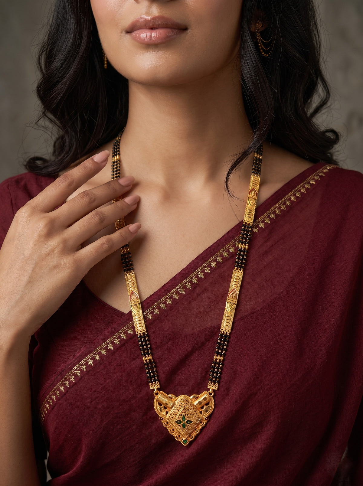 Premium Ethnic Long Double Chain Black Bead Mangalsutra for Women
