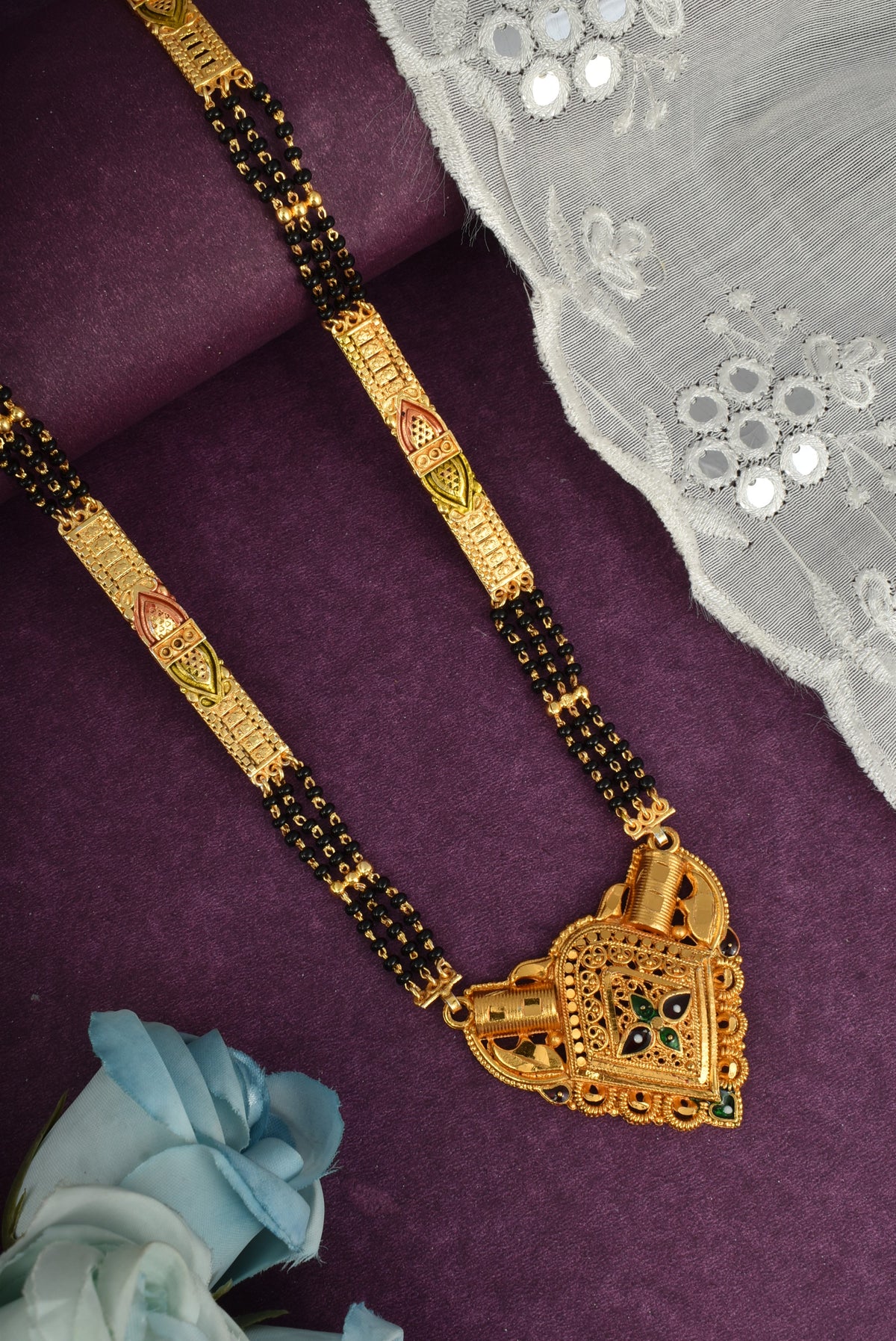Premium Ethnic Long Double Chain Black Bead Mangalsutra for Women
