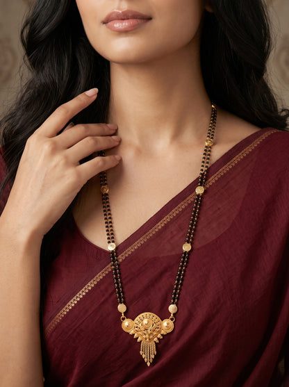 Premium Ethnic Long Double Chain Black Bead Mangalsutra for Women