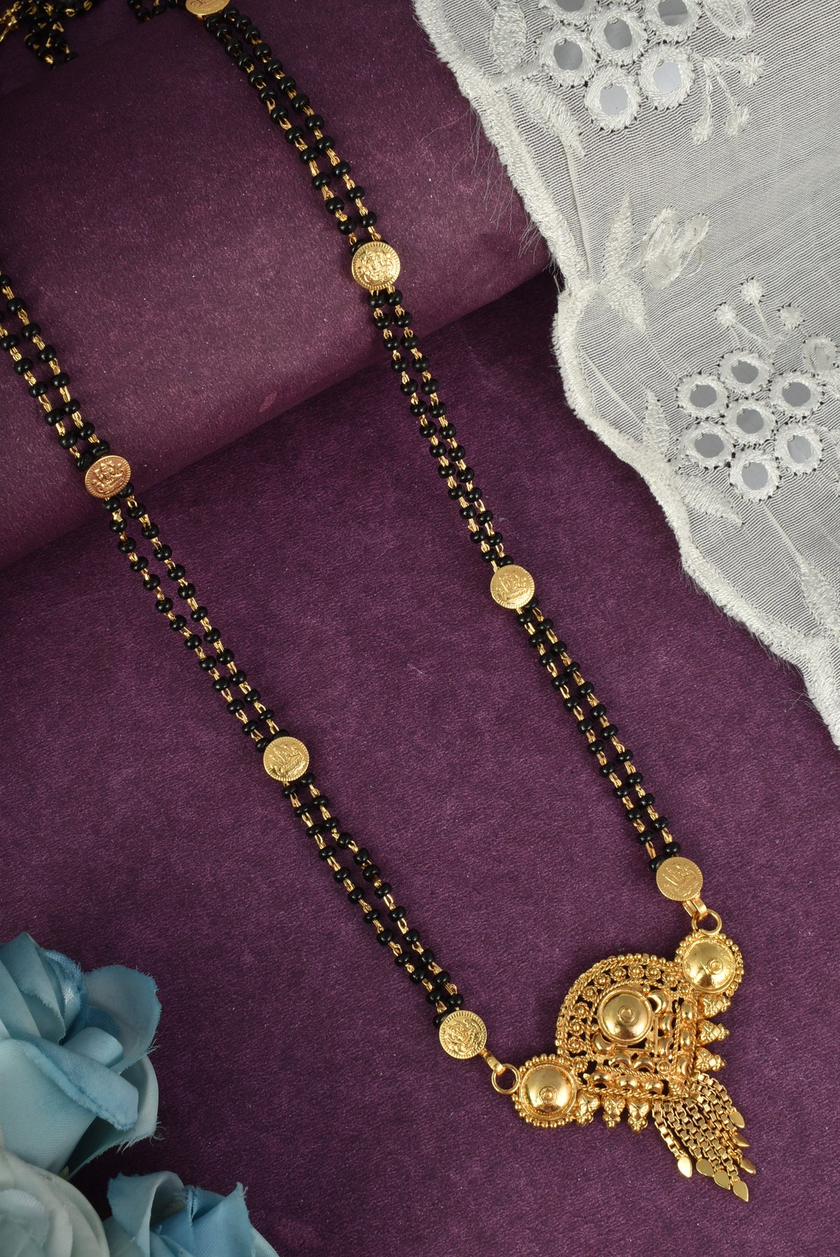 Premium Ethnic Long Double Chain Black Bead Mangalsutra for Women