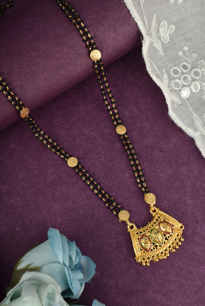 Premium Ethnic Long Double Chain Black Bead Mangalsutra for Women