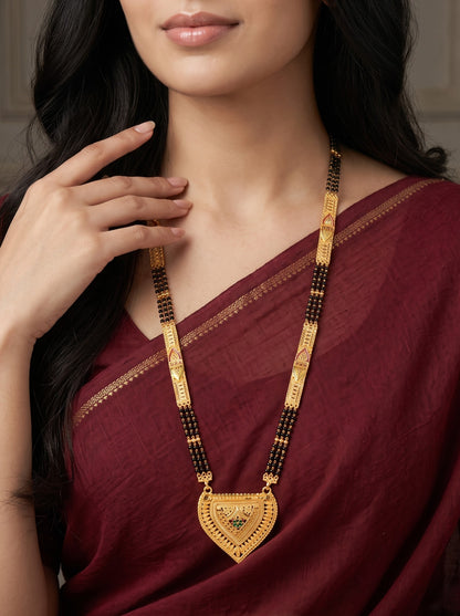 Premium Ethnic Long Double Chain Black Bead Mangalsutra for Women