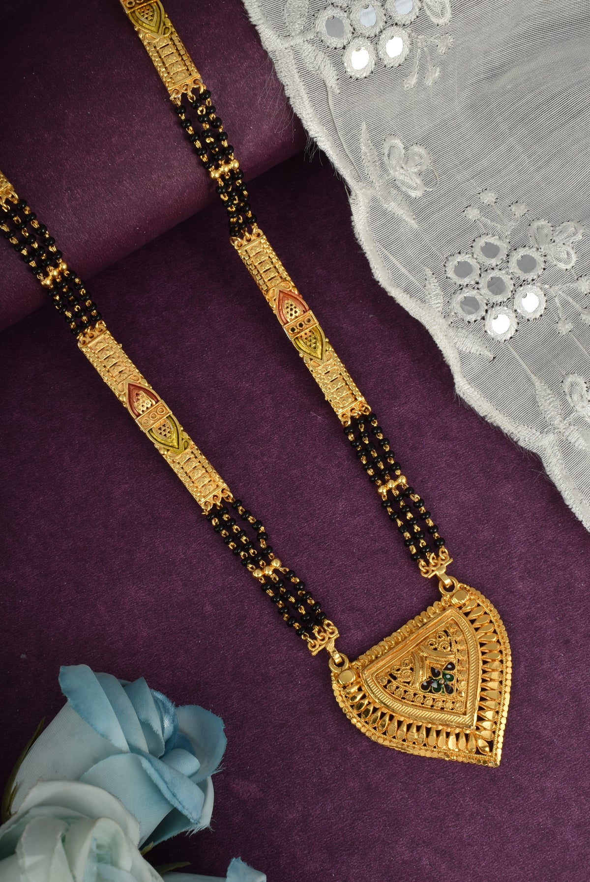 Premium Ethnic Long Double Chain Black Bead Mangalsutra for Women