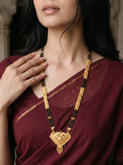 Premium Ethnic Long Double Chain Black Bead Mangalsutra for Women