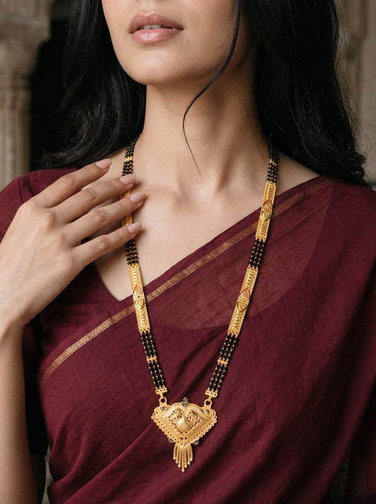 Premium Ethnic Long Double Chain Black Bead Mangalsutra for Women
