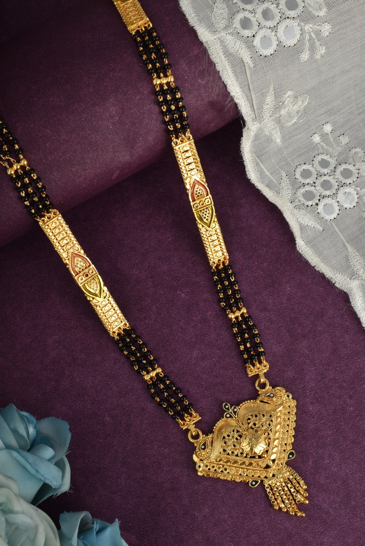 Premium Ethnic Long Double Chain Black Bead Mangalsutra for Women