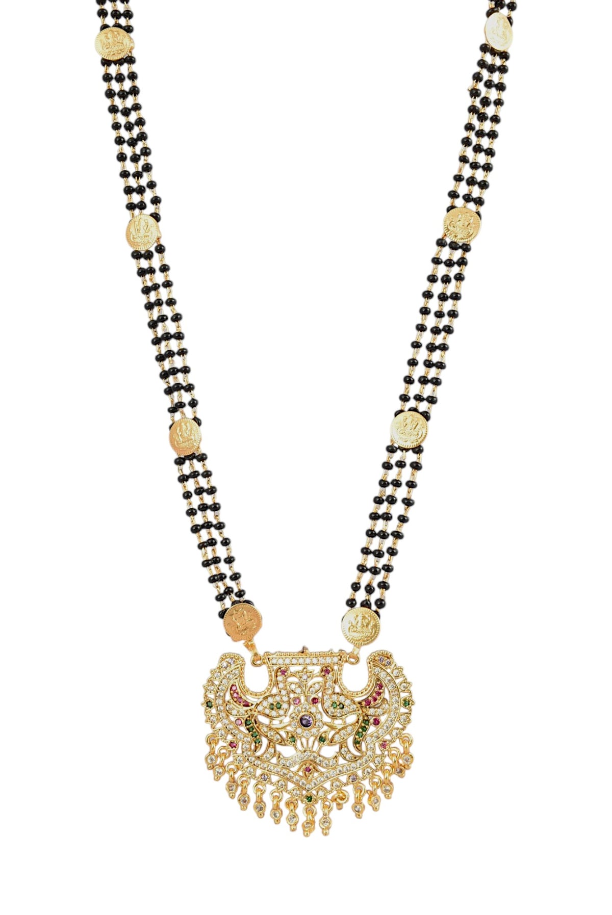 Premium Ethnic Long Double Chain Black Bead Mangalsutra for Women