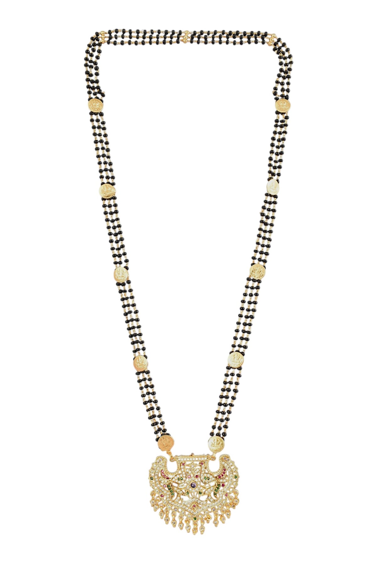 Premium Ethnic Long Double Chain Black Bead Mangalsutra for Women
