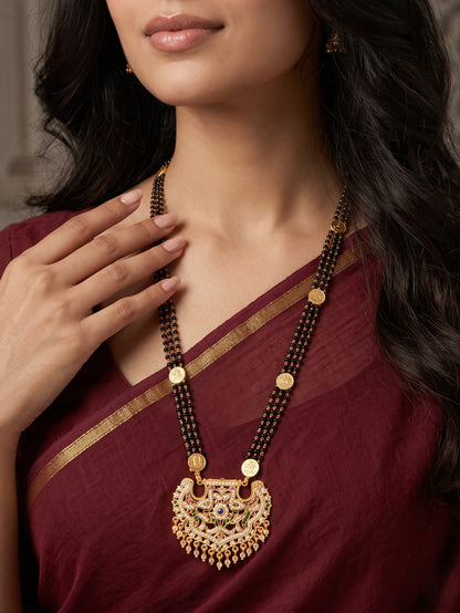 Premium Ethnic Long Double Chain Black Bead Mangalsutra for Women