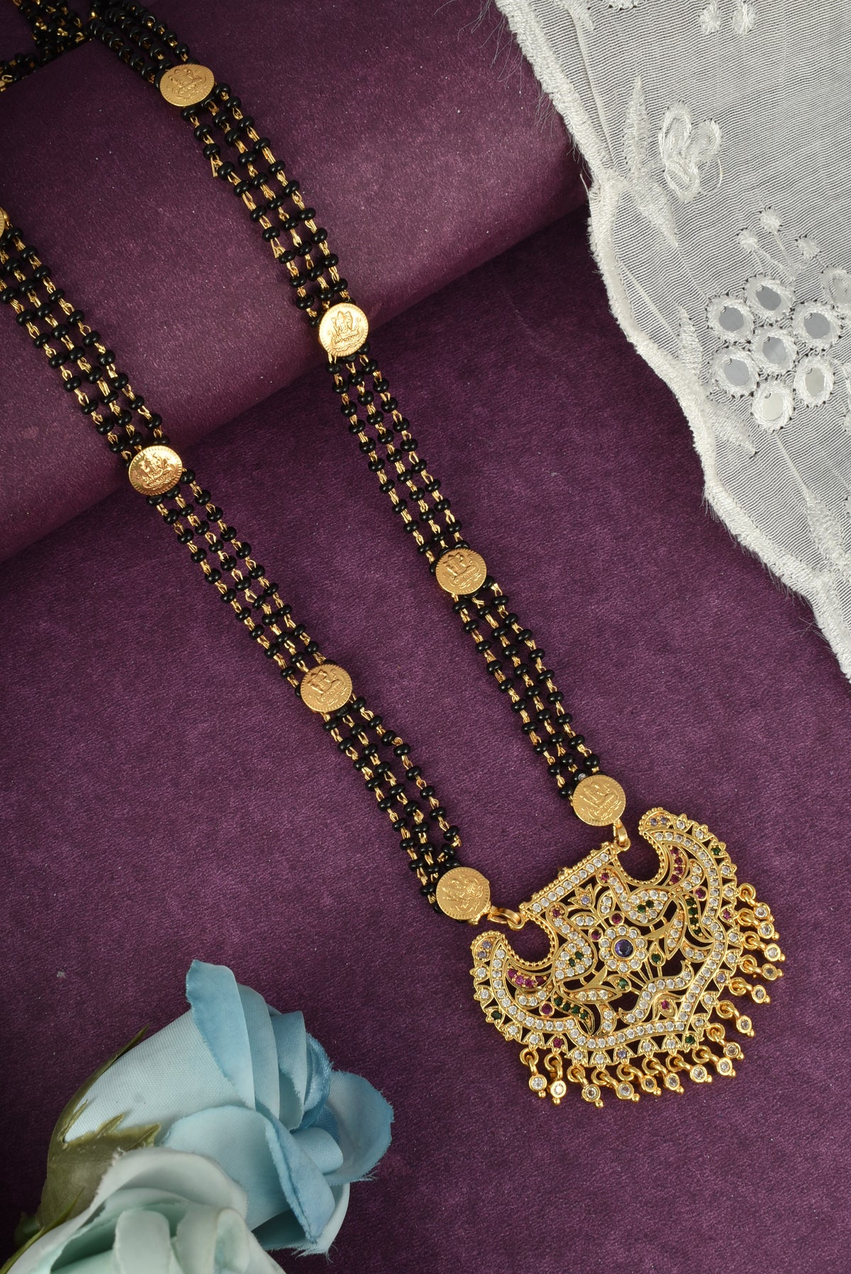 Premium Ethnic Long Double Chain Black Bead Mangalsutra for Women