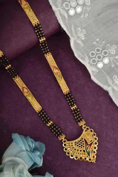 Premium Ethnic Long Double Chain Black Bead Mangalsutra for Women