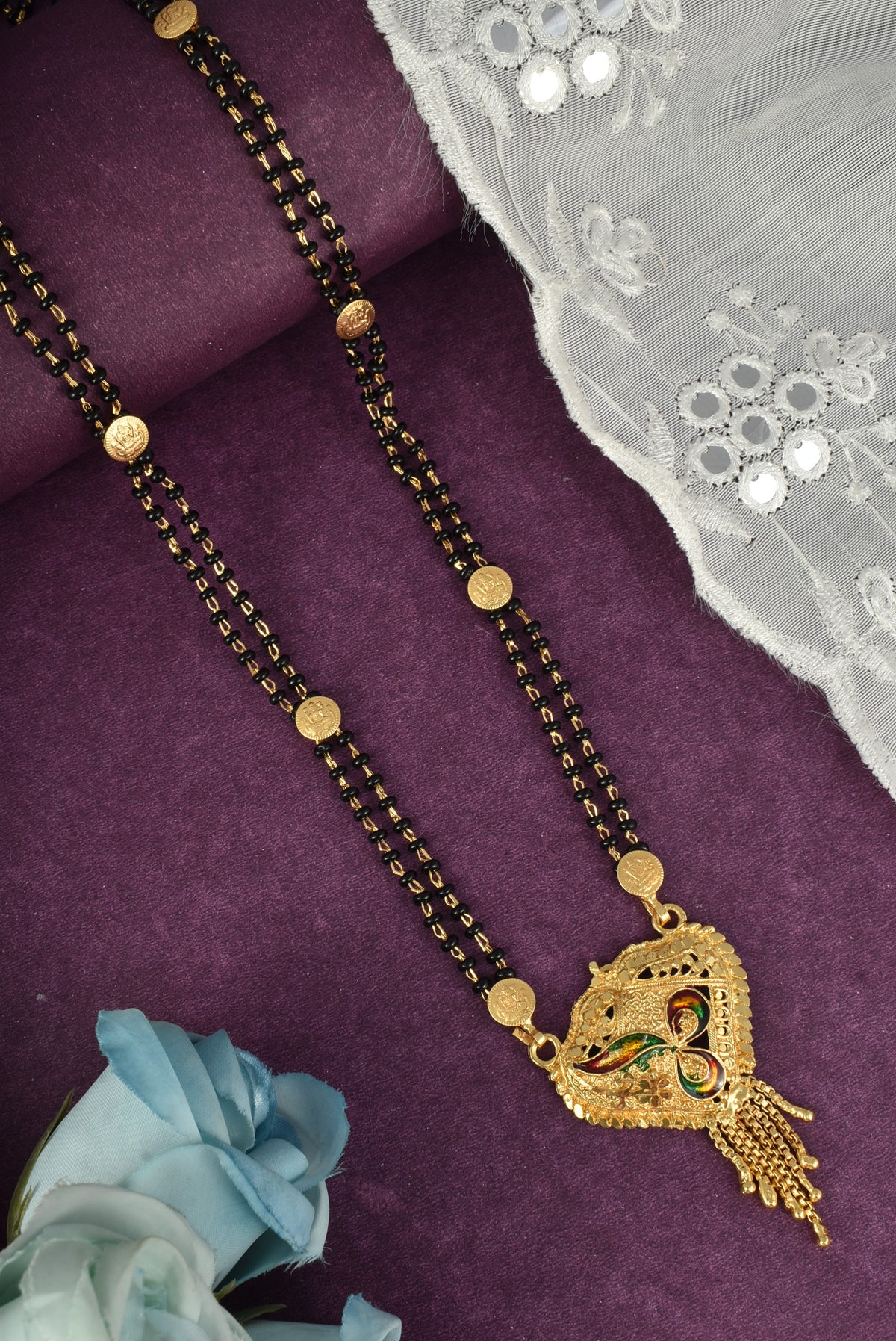 Premium Ethnic Long Double Chain Black Bead Mangalsutra for Women