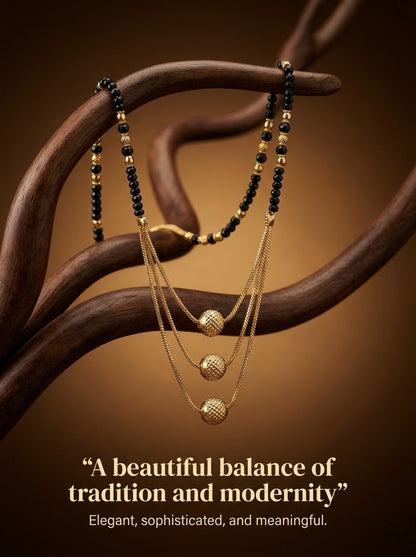 Meira Jewellery Traditional Mangalsutra for Women, Black Beads Chain with Pendant, Gold Plated Mangalsutra Necklace, Ethnic, Stylish Anniversary, Wedding, Festive Mangalsutra Jewellery for Women-40