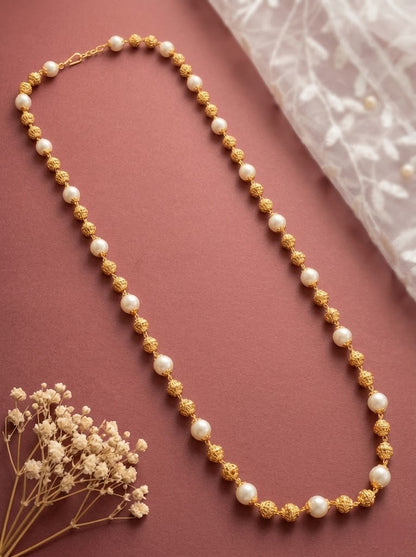 Meira Jewellery Traditional Gold Plated Dokiya Mala Necklace for Women Featuring Gold Beads and Elegant Green and Purple Pearl Accents, Perfect for Ethnic Festive and Wedding Jewellery
