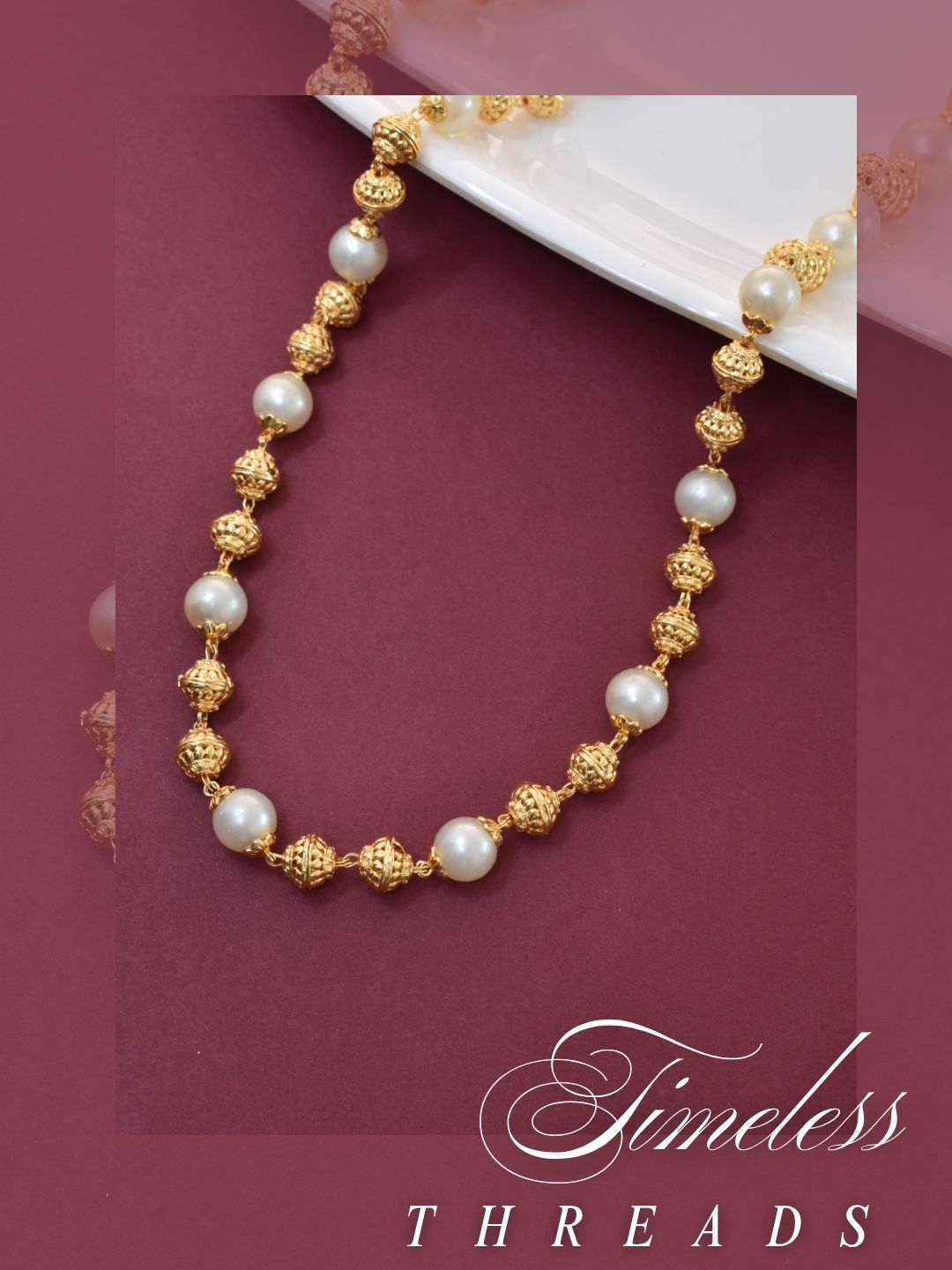 Meira Jewellery Traditional Gold Plated Dokiya Mala Necklace for Women Featuring Gold Beads and Elegant Green and Purple Pearl Accents, Perfect for Ethnic Festive and Wedding Jewellery