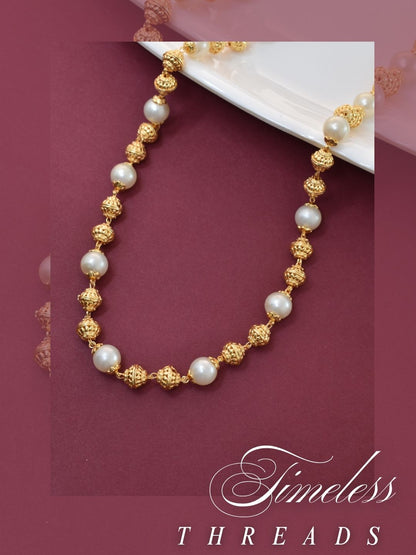 Meira Jewellery Traditional Gold Plated Dokiya Mala Necklace for Women Featuring Gold Beads and Elegant Green and Purple Pearl Accents, Perfect for Ethnic Festive and Wedding Jewellery
