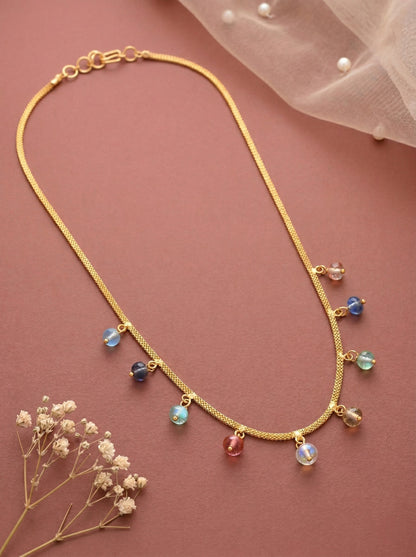 Meira Jewellery Traditional Gold Plated Dokiya Mala Necklace for Women Featuring Gold Beads and Elegant Green and Purple Pearl Accents, Perfect for Ethnic Festive and Wedding Jewellery