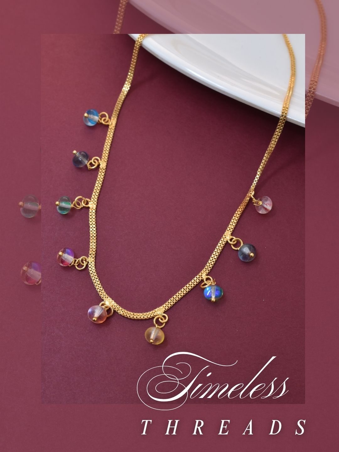 Meira Jewellery Traditional Gold Plated Dokiya Mala Necklace for Women Featuring Gold Beads and Elegant Green and Purple Pearl Accents, Perfect for Ethnic Festive and Wedding Jewellery