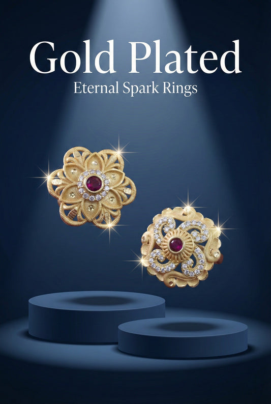 Combo set of 2-Floral Ruby AD Studded Gold Plated Adjustable Ring