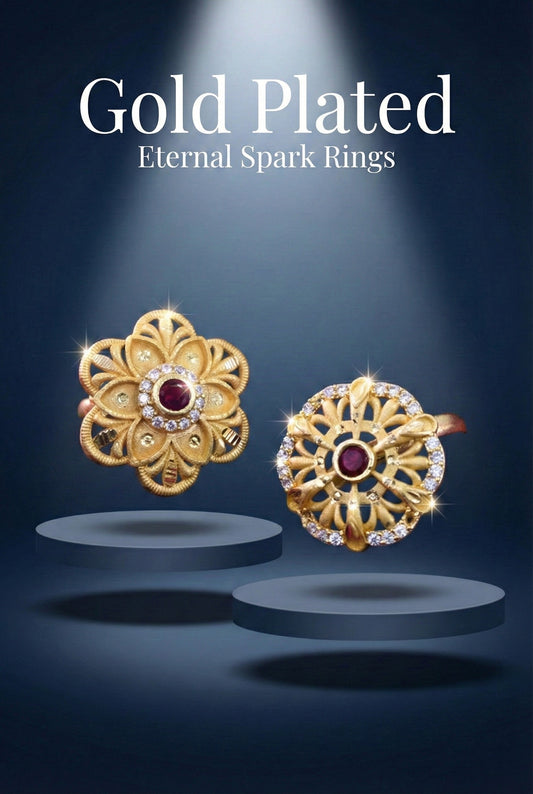 Combo set of 2-Floral Ruby AD Studded Gold Plated Adjustable Ring