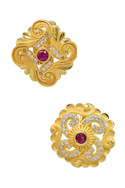 Combo set of 2-Premium Gold Plated Flower Ring with Ruby & AD Stones