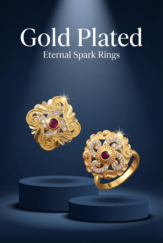 Combo set of 2-Premium Gold Plated Flower Ring with Ruby & AD Stones