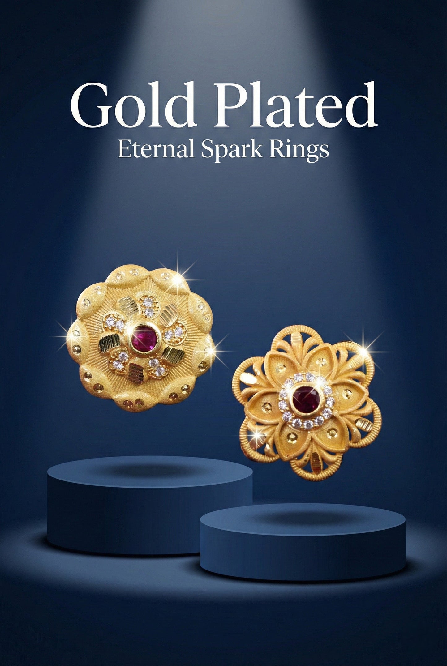 Combo set of 2-Designer Floral AD Ring with Ruby Center – Adjustable Fit