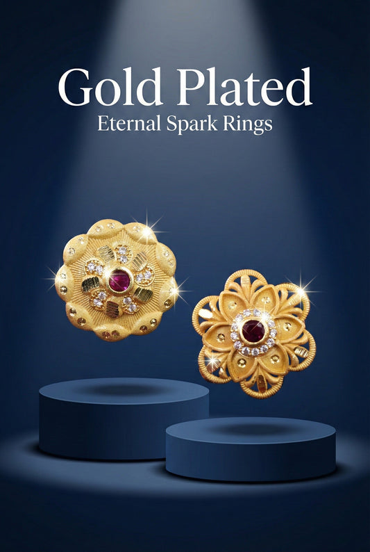 Combo set of 2-Designer Floral AD Ring with Ruby Center – Adjustable Fit